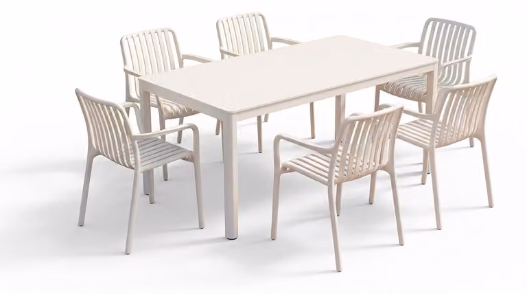Set di mobili da giardino KAWOLA MIAVA, 7 pezzi, in alluminio color crema