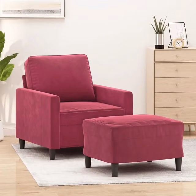 Poltrona relax con poggiapiedi vidaXL in velluto rosso con braccioli e struttura in metallo e MDF