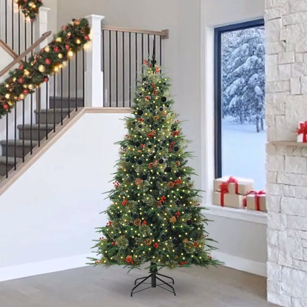 Albero di Natale Artificiale Moderno vidaXL con Luci LED Warm White, Verde, 240 cm