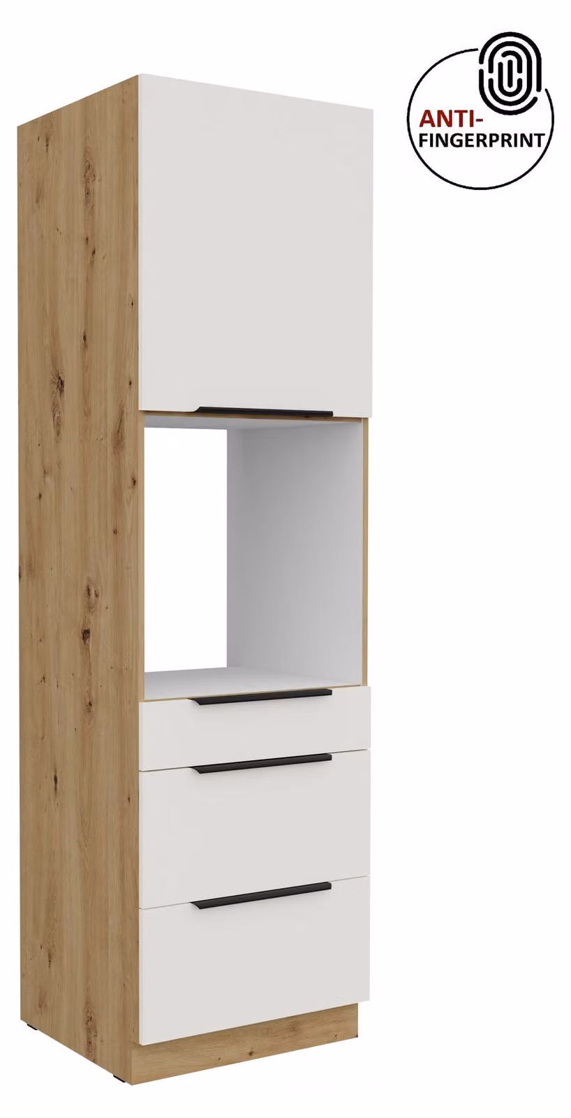 Credenza da cucina da 60 cm, cucina ARIA bianco ultra opaco + rovere Artisan opaco, frontali di alta qualità con rivestimento anti-impronta, mobile da cucina con chiusura ammortizzata