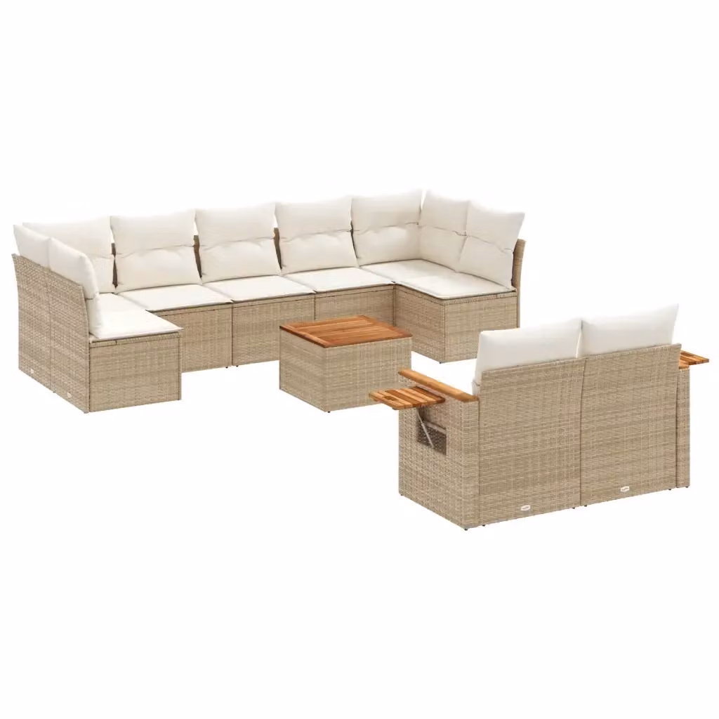 Set Divano da Giardino a Forma a U vidaXL in Polyrattan con Cuscini Beige e Tavolino da Esterno – 2