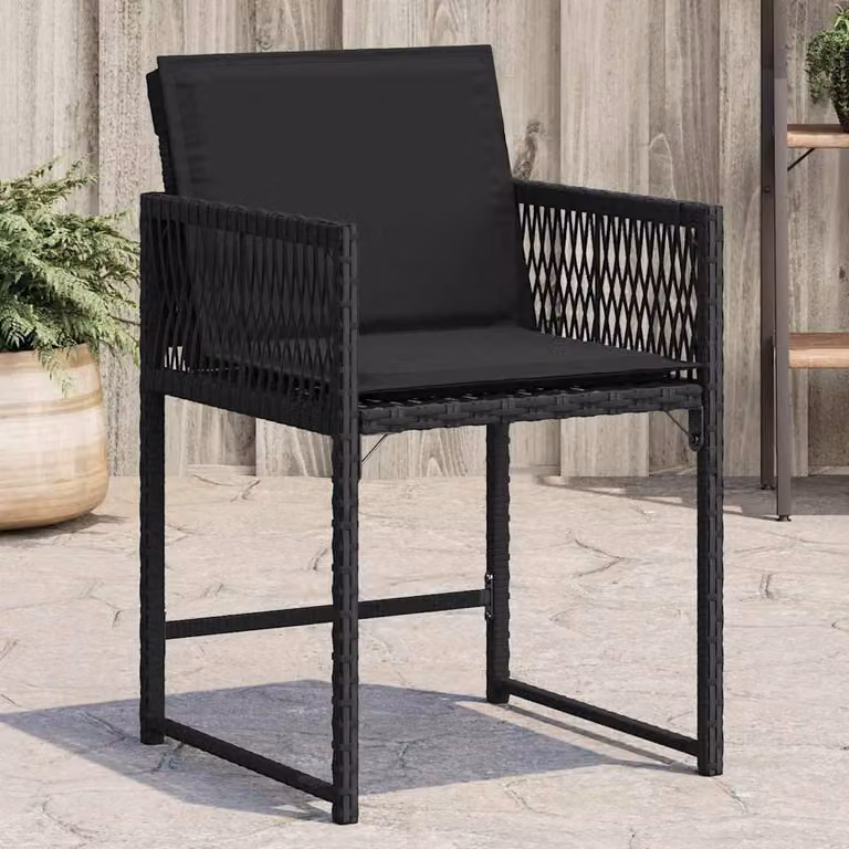 Set di 4 sedie da giardino vidaXL in polyrattan nere con cuscini in tessuto resistente ai raggi UV