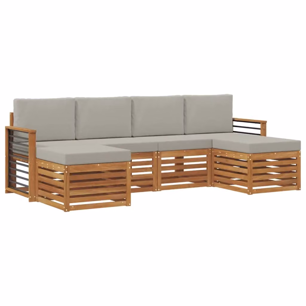 Set di divani da esterno a L vidaXL in legno di acacia con pouf, beige e grigio – 2