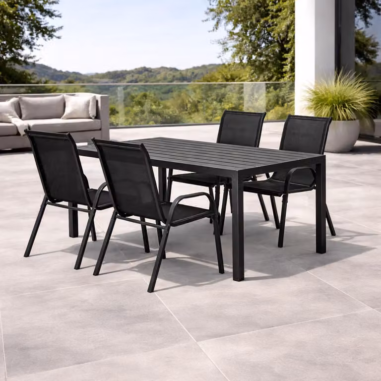 Set da giardino 5 pezzi 180x90 cm alluminio Non-Wood antracite/nero