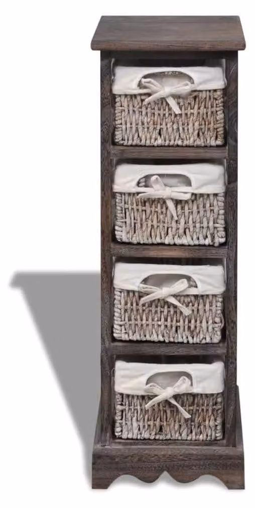 Porta cesti in legno con 4 cesti, colore marrone