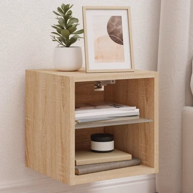 Set di 2 mobili TV da parete vidaXL con luci LED integrate in Rovere Sonoma, L 30 cm x P 28,5 cm x H 30 cm