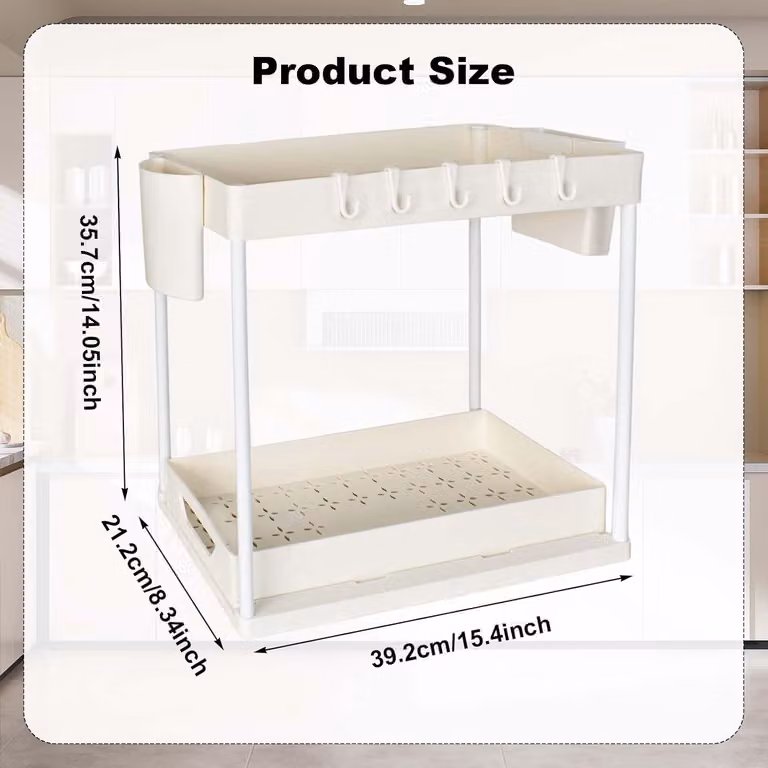 Organizzatore per armadietti da cucina, a 2 livelli, multifunzionale, bianco, 1 set, adatto per cucina e bagno