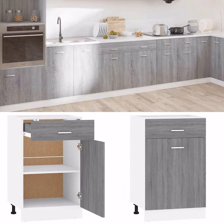 Mobile con Cassetto Lyon vidaXL Grigio Sonoma L 50 cm, P 46 cm, H 81,5 cm