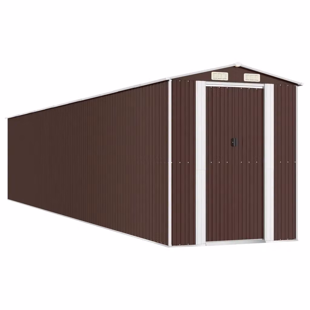 Capanno da giardino Videx in acciaio zincato marrone scuro con tetto a capanna e porte scorrevoli L: 192 cm, P: 1021 cm, H: 223 cm – 2