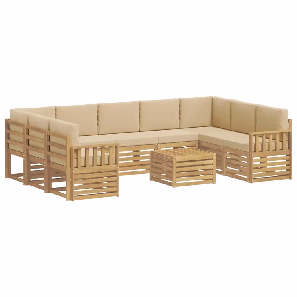 Set di divani da esterno vidaXL in legno di acacia con cuscini bianchi e beige – 2