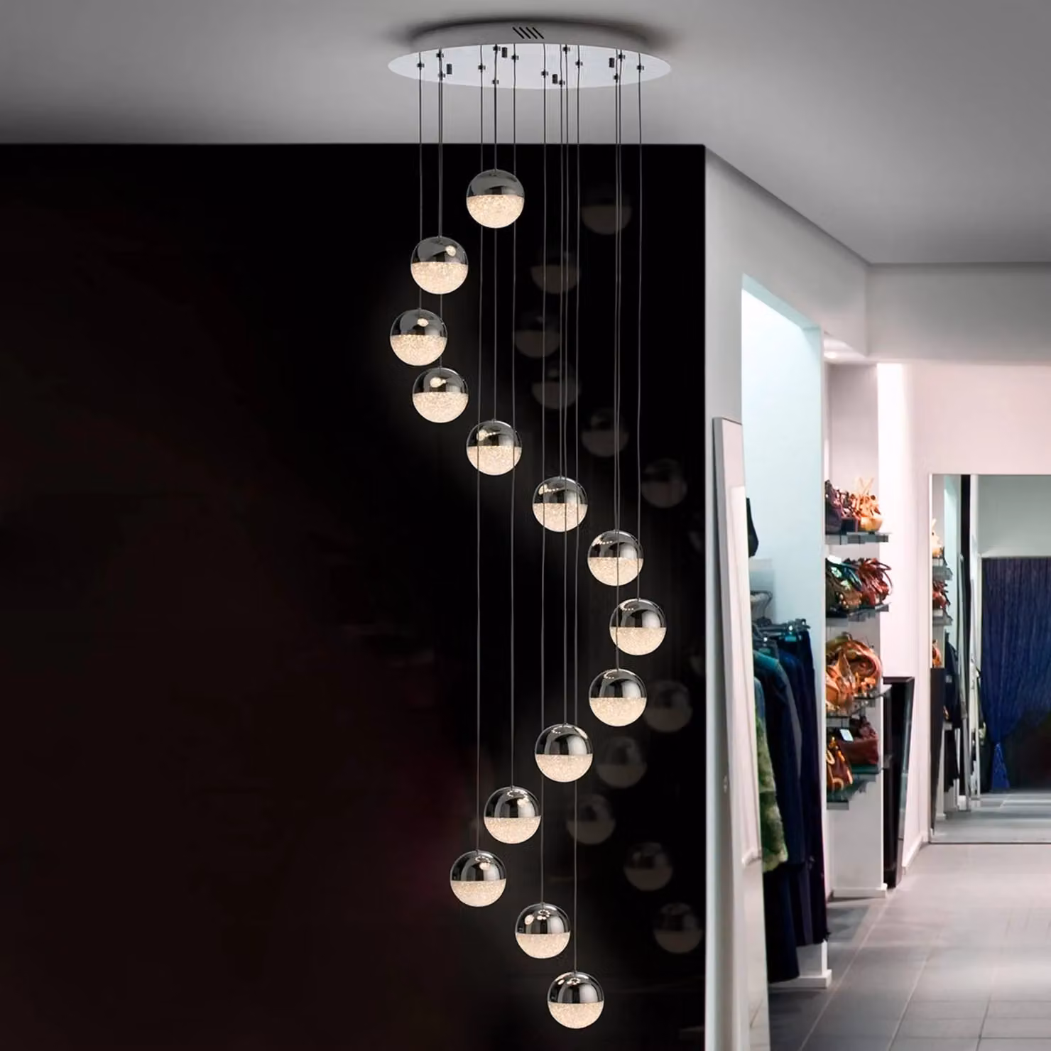 Schuller Valencia Lampada LED a sospensione Sphere 14 luci cromo app Sphere, dimmerabile, Cromo / Argento, Soggiorno / Sala da pranzo, Metallo, Design
