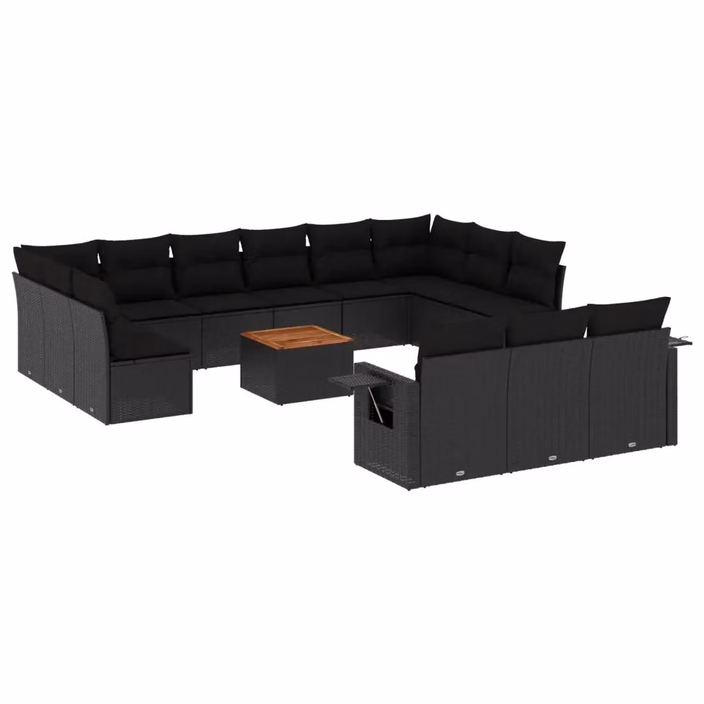 vidaXL Set Divani da Giardino a Forma di U in Polyrattan Nero con Cuscini e Tavolino da Esterno – 2