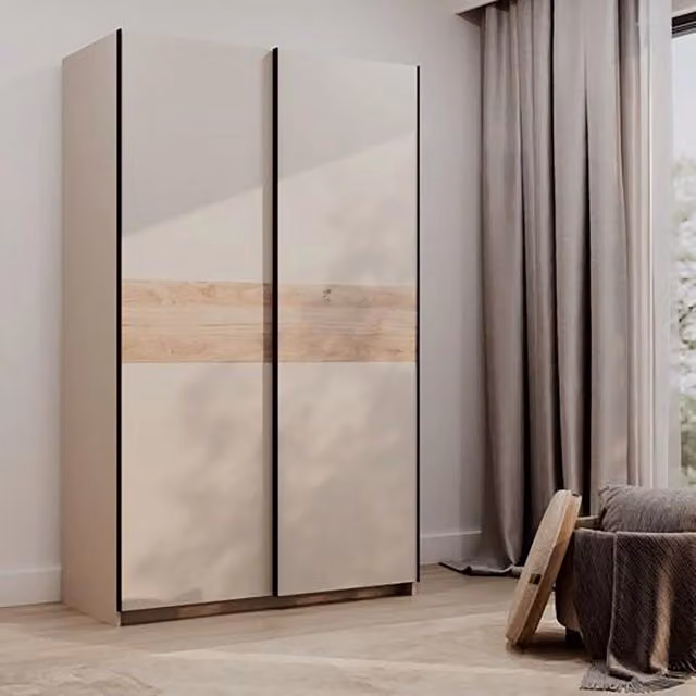 Armadio Camera da Letto Maba, Guardaroba 2 Ante 2 Ripiani, 120x204h cm Beige Cashmere