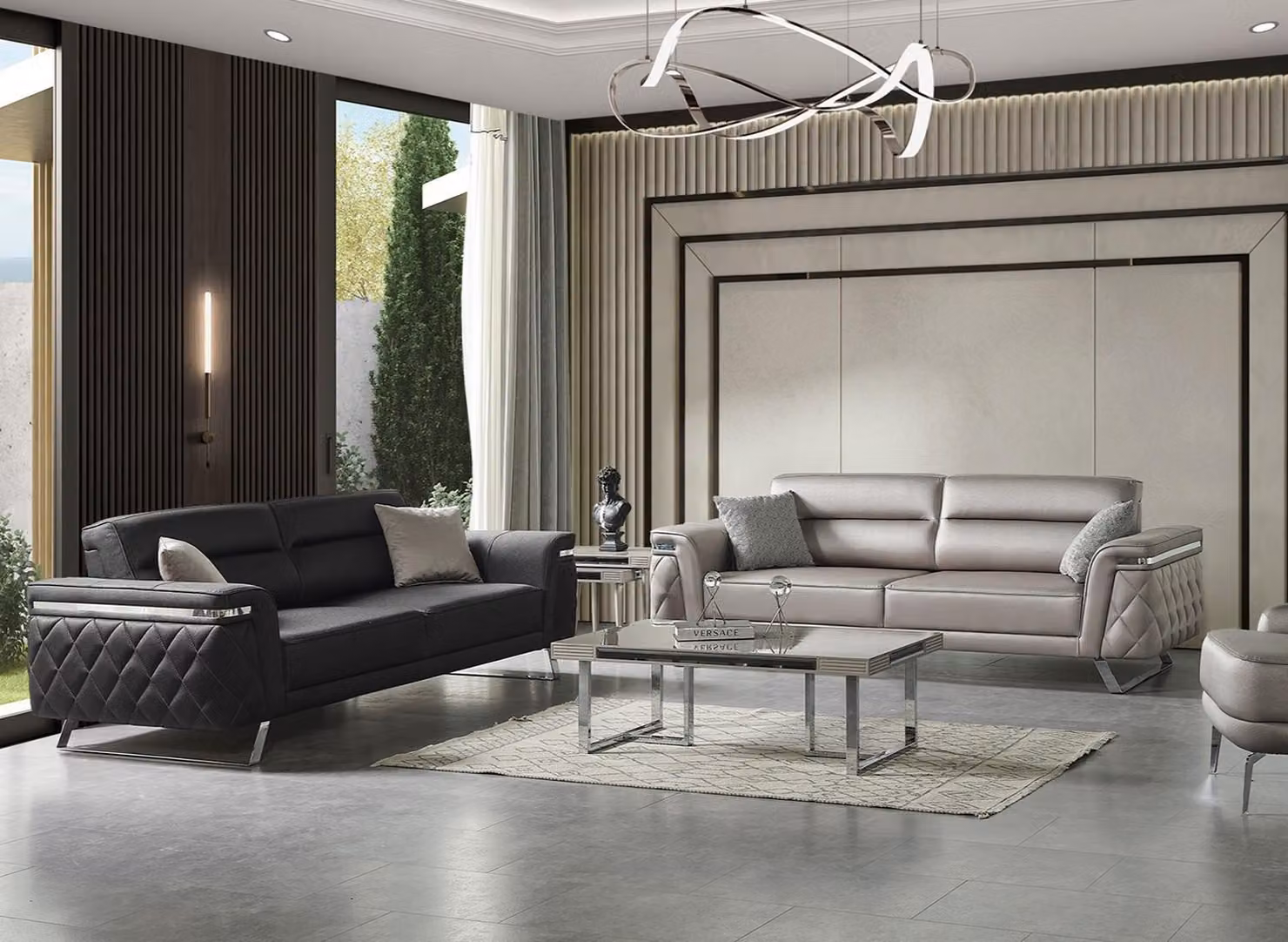 Moderne Zweifarbige Wohnzimmer Sitzgarnitur 3-Sitzer Sofa Couchtisch