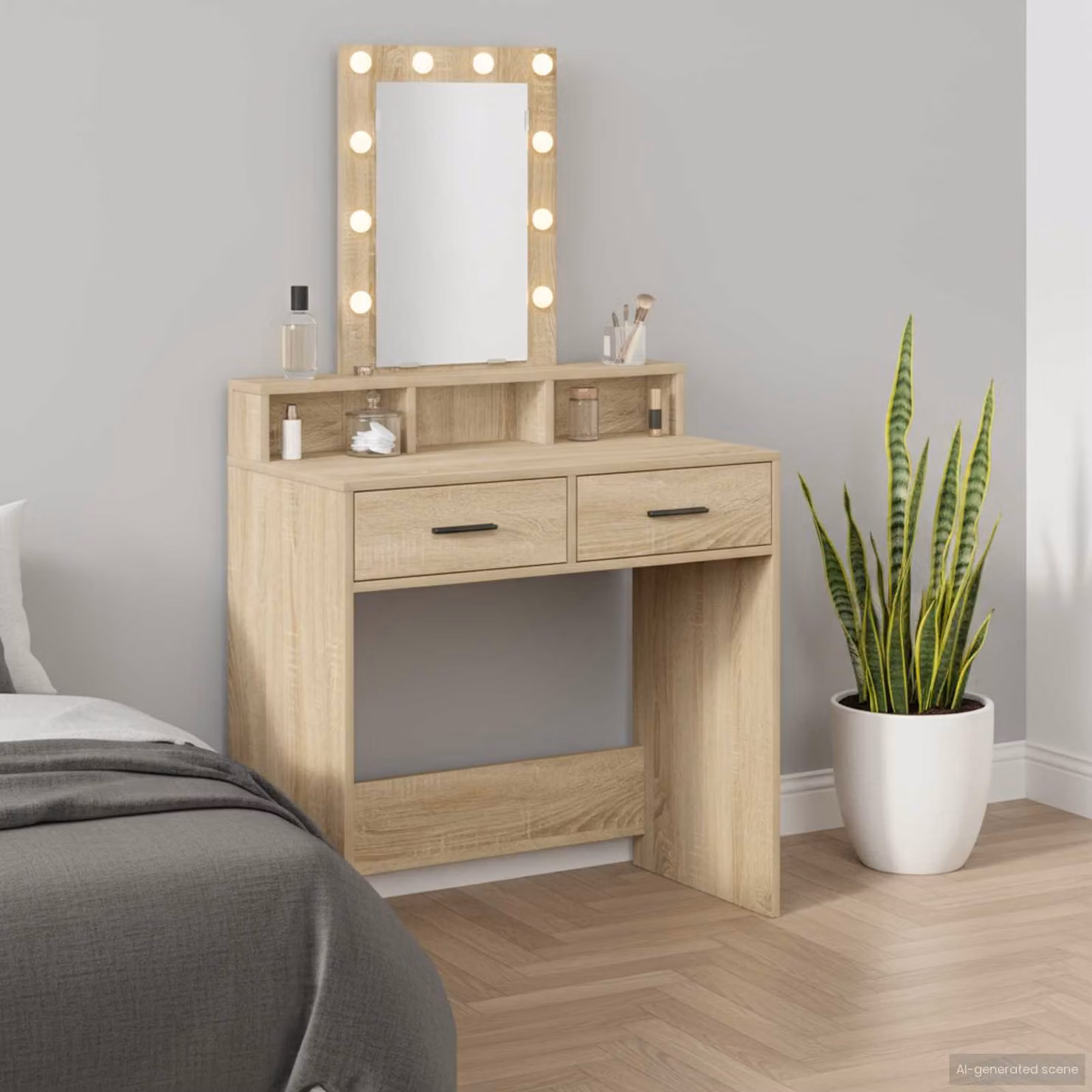 vidaXL Tavolo da Trucco Moderno in Legno MDF Marrone e Beige L: 79 cm, P: 41 cm, H: 140 cm