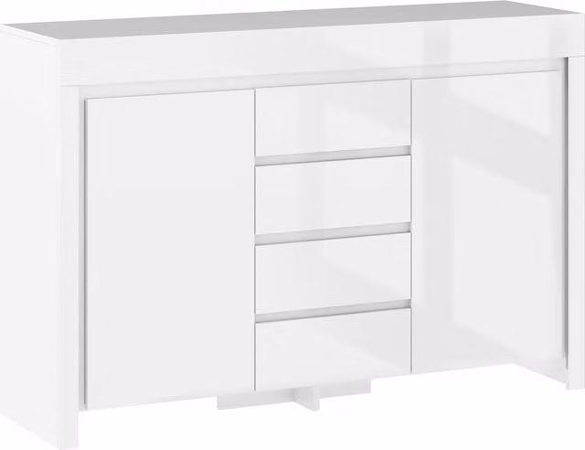 Buffet da cucina HOMCOM moderno in bianco lucido con illuminazione LED e 4 cassetti con chiusura ammortizzata L 120 cm, P 34 cm, H 80 cm