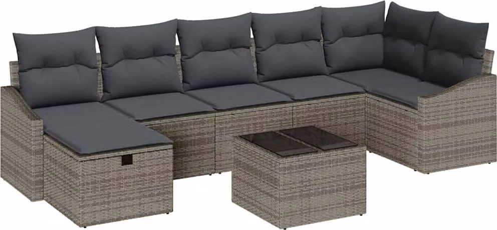 Set di divani con cuscino con archiviazione Grigio polyrattan