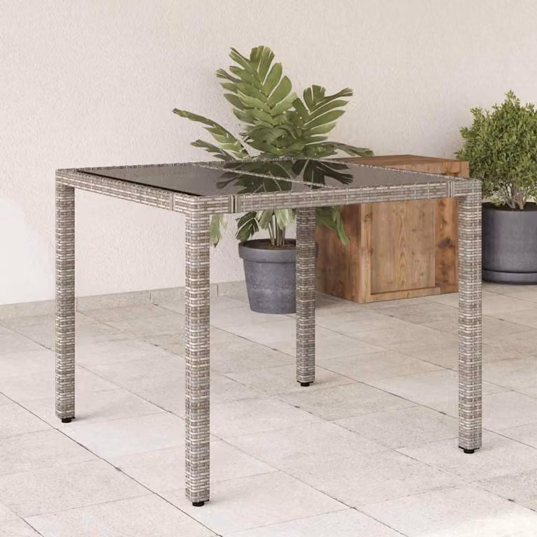 vidaXL Tavolo da giardino quadrato in polyrattan e vetro con piano grigio L 90 cm x P 90 cm x H 75 cm