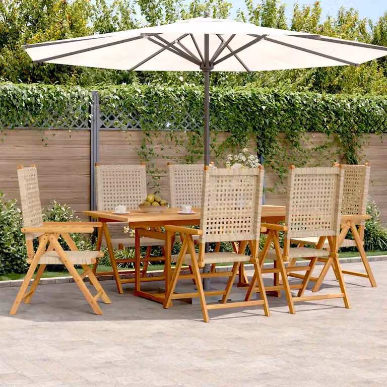 vidaXL Set Pranzo da Giardino 7 pz in Polyrattan e Legno di Acacia Beige