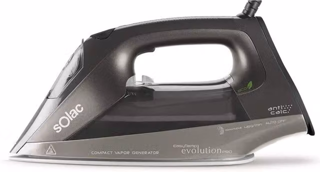 Ferro da stiro a vapore Solac 2400W nero con vapore verticale, spegnimento automatico e piastra antiaderente