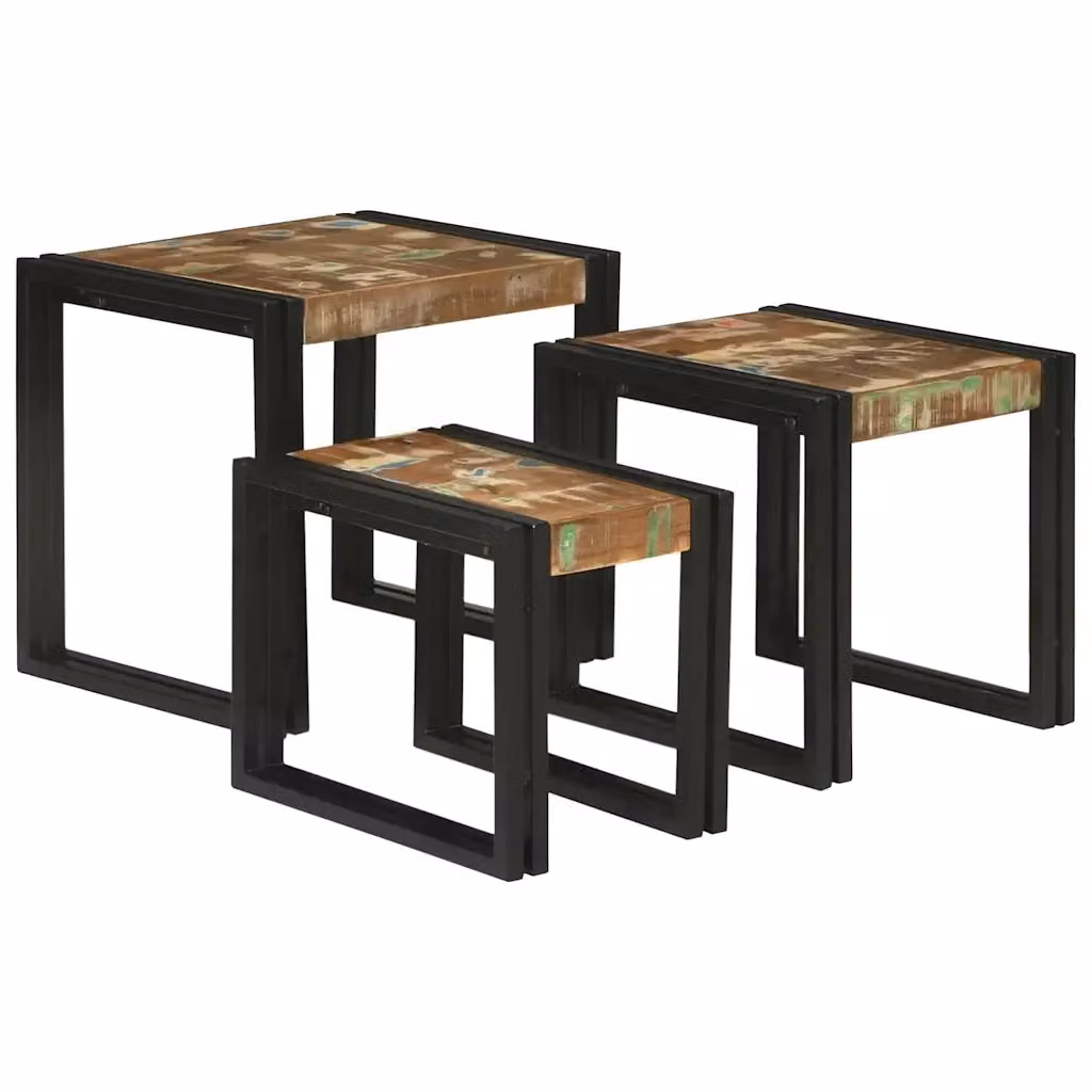 Set di 3 tavoli nesting in legno e metallo stile industrial, colori marrone e nero – 2