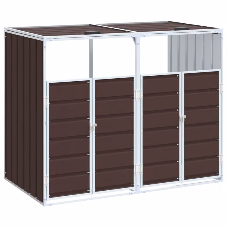 Copribidone con Ruote per 2 Bidoni Marrone 144x81x113cm Acciaio