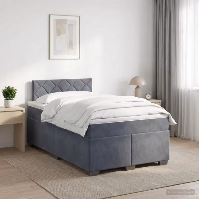 Letto box spring con materasso ibrido vidaXL in tessuto grigio scuro L/P: 120 x 200 cm – 1