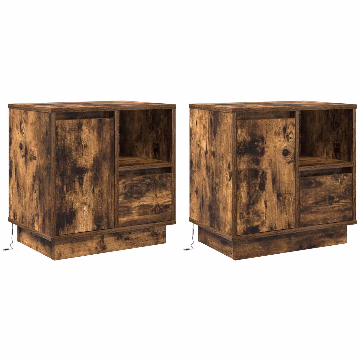 Set di 2 Armadi da Notte vidaXL in Rovere Fumé con Illuminazione Integrata, L 50 x P 34,5 x H 50 cm