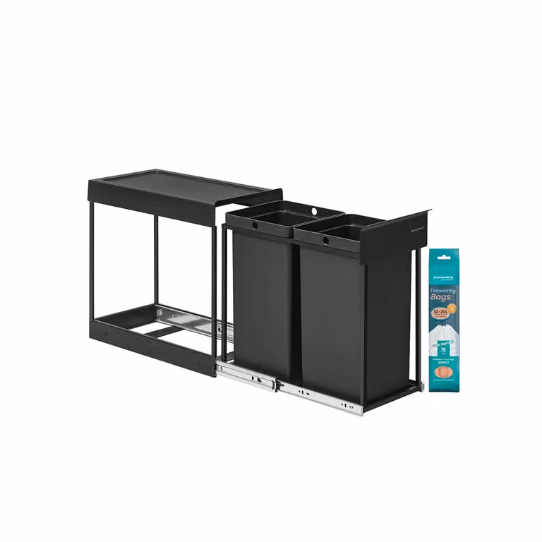 Pattumiera estraibile da cucina con doppio scomparto, Nero Inchiostro / 2 x 15 L