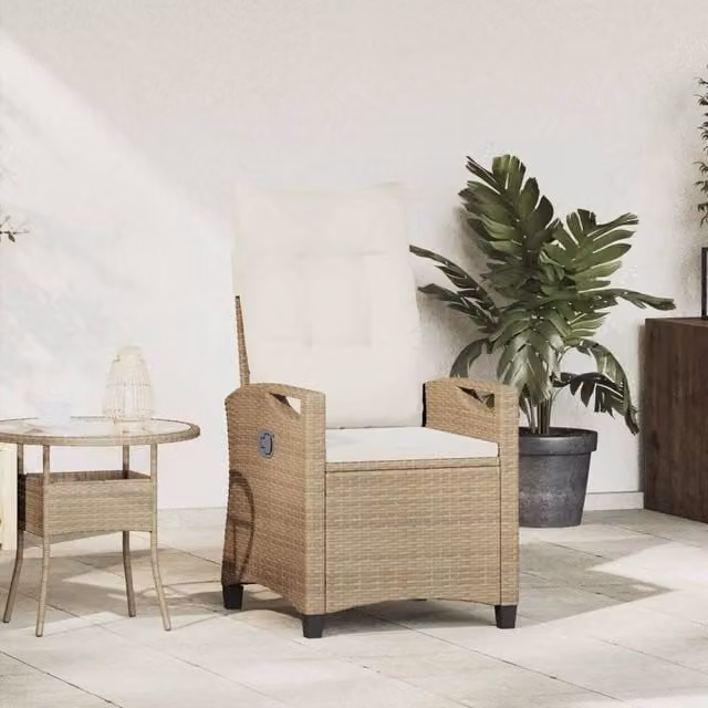 Sedia da giardino reclinabile vidaXL in polyrattan beige con cuscini e braccioli L/P/H: 56 x 60 x 112 cm