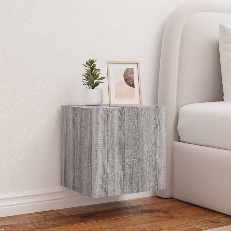 Mobile TV a parete vidaXL con luci LED integrate, Grigio Sonoma, L 40,5 cm x P 35 cm x H 40 cm