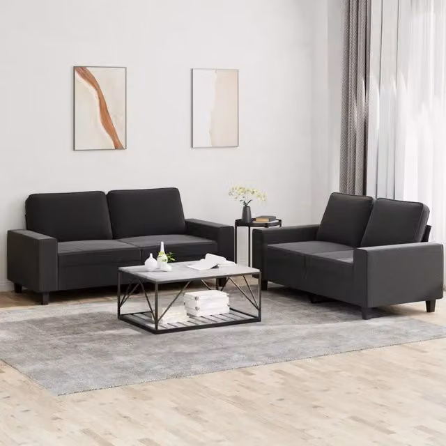 Set di 2 divani con funzione letto vidaXL in tessuto nero con cuscini inclusi e materasso 120x200 cm