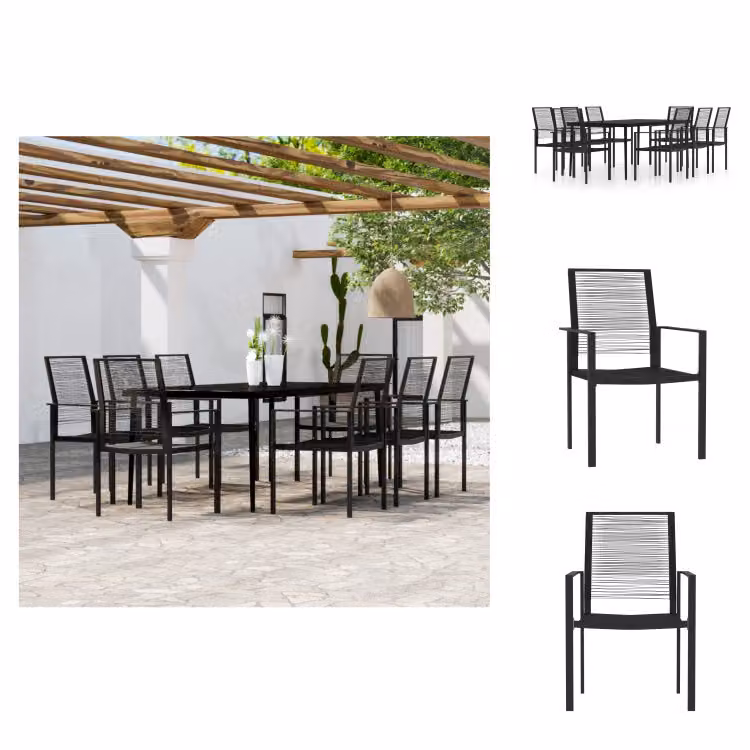 vidaXL Set da pranzo da giardino 9 pezzi nero - Set di mobili da giardino