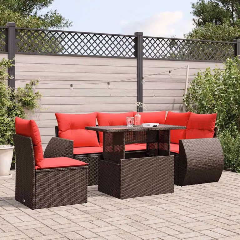 Maison Exclusive - Set di 6 divani da giardino con cuscini, marrone, polyrattan