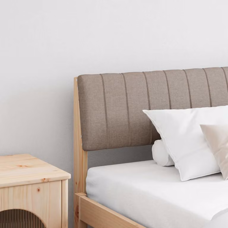 Testiera imbottita vidaXL Talpa in pino massello e tessuto beige per camera da letto, L: 200 cm