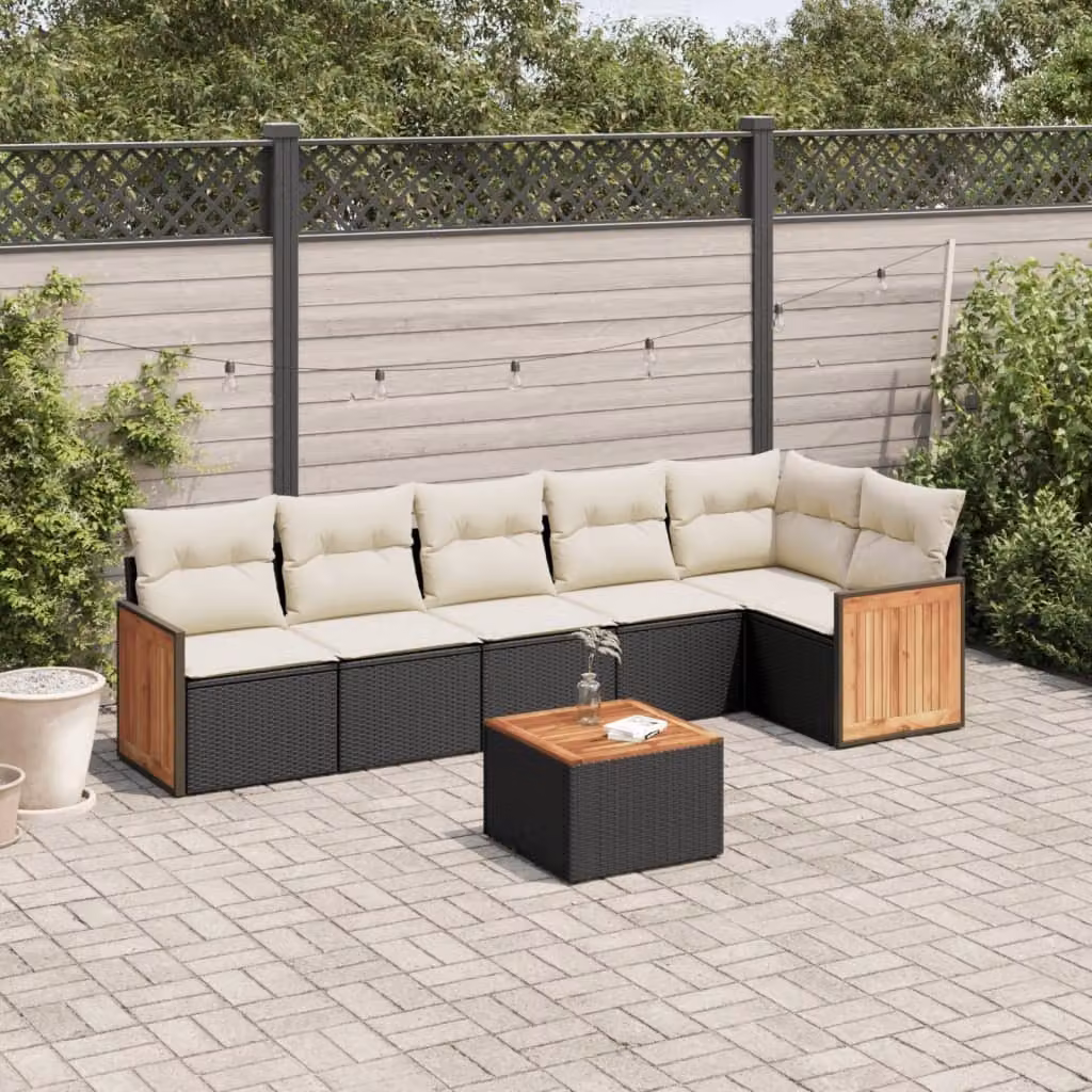 Maison Exclusive - Set da giardino 7 pezzi con cuscini in polyrattan nero