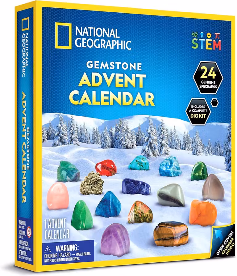 Calendario dell'Avvento 2024 GEOGRAPHIC - Edizione limitata per bambini, con 24 pietre preziose - Collezione completa di minerali