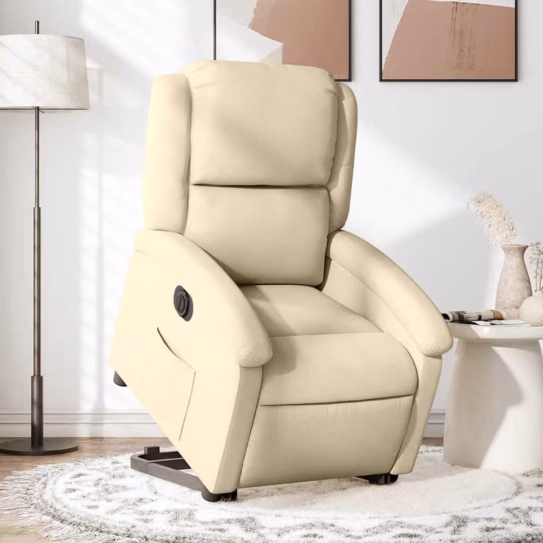 vidaXL Poltrona Alzapersona Elettrica Reclinabile Beige in Tessuto e Similpelle