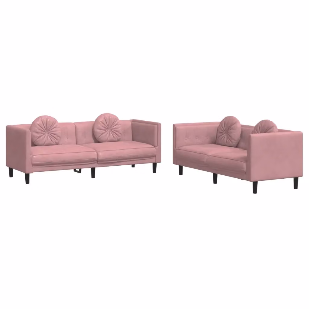 vidaXL Set di 2 Divani Moderni in Velluto Rosa con Cuscini e Struttura in Legno Massello – 2