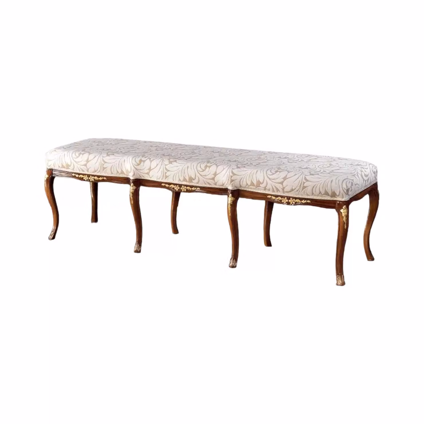 Panca imbottita in legno di faggio con decorazioni floreali oro Mobili 2G – 1