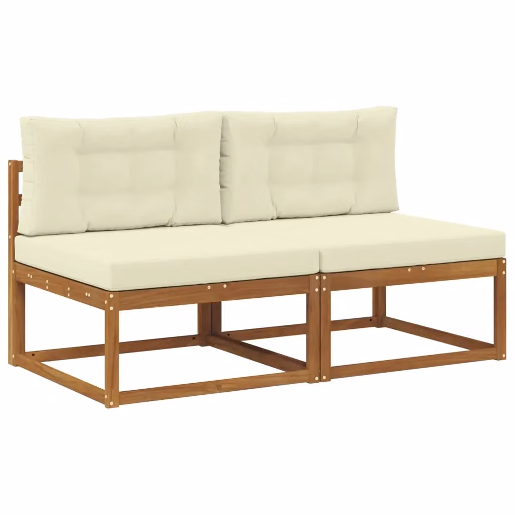 Set di 2 divani centrali da esterno vidaXL in legno di acacia con cuscini beige e marrone – 2