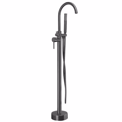 Rea - Rubinetto da Pavimento Per Vasca da Bagno lungo - Ottone - Titanio - 26 x 20,5 x 110,5 cm