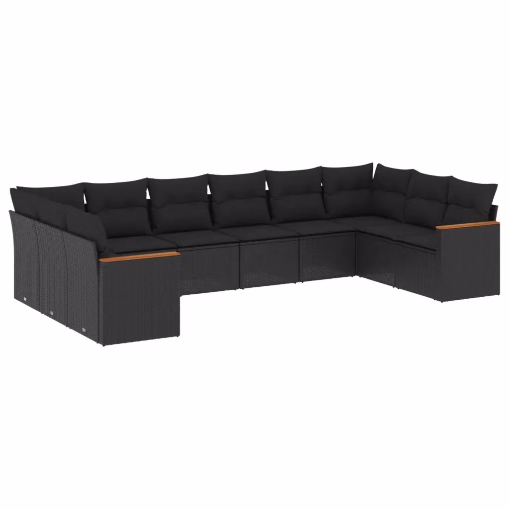 vidaXL Set Divani da Giardino 10 Pezzi in Polyrattan Nero con Cuscini e Struttura in Acciaio Verniciato a Polvere – 2
