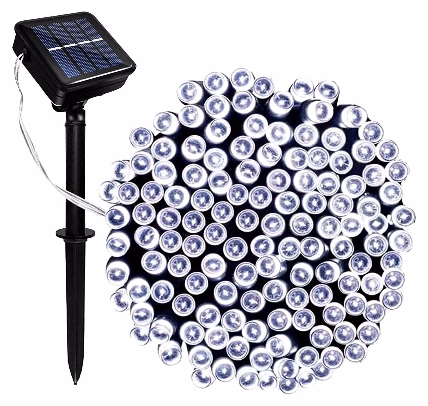 Catena luminosa solare, 12 metri, 100 LED, 8 modalità, grado di protezione IP65 (resistente all'acqua), colore bianco