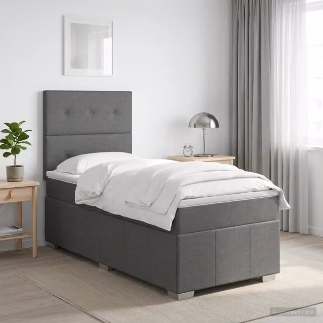 Letto box spring con materasso vidaXL in tessuto grigio e bianco, base con contenitore a sollevamento, L/P/H: 200 x 80 x 46 cm – 1