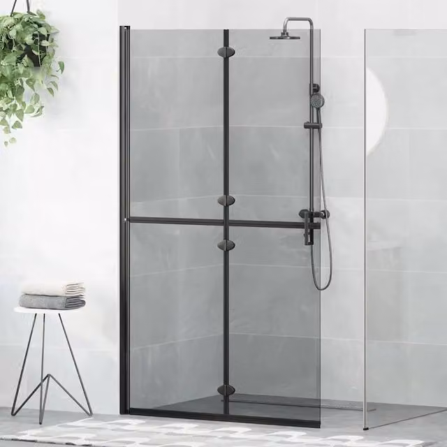 Parete doccia walk-in rettangolare vidaXL in vetro trasparente con profilo nero, L: 110 cm, P: 6,5 cm, H: 190 cm