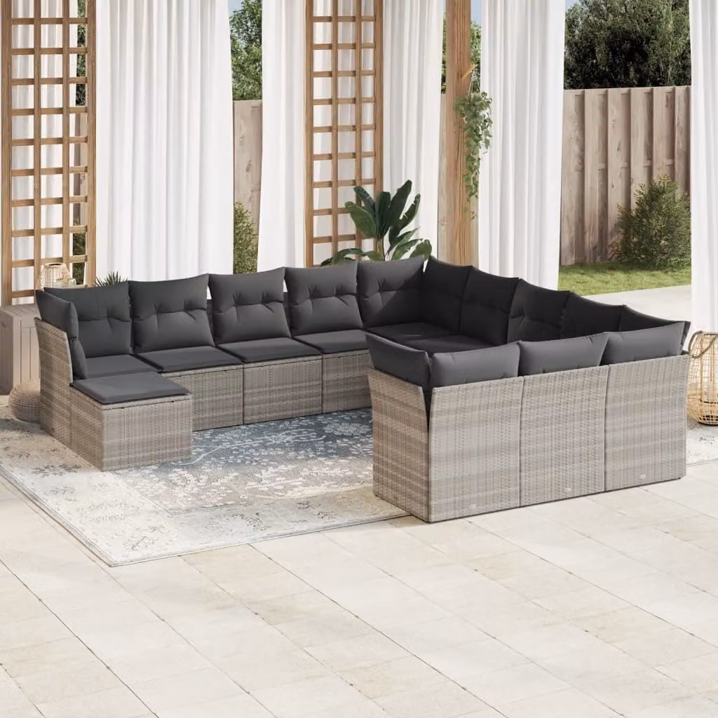 Maison Exclusive - Set Divano Giardino 12 pz con Cuscini Grigio Chiaro Polyrattan
