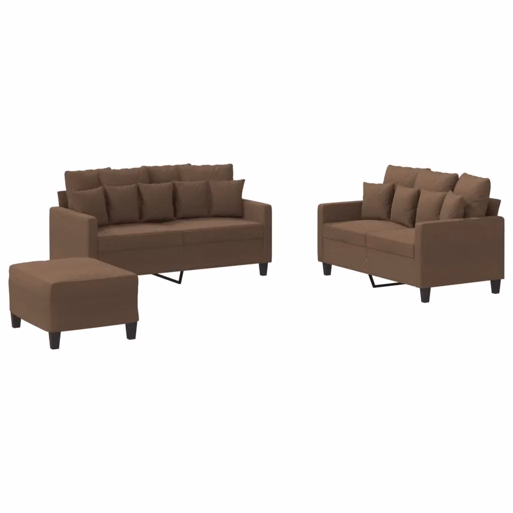 Set di divani 3 pezzi vidaXL in tessuto marrone con cuscini per soggiorno in stile moderno – 2