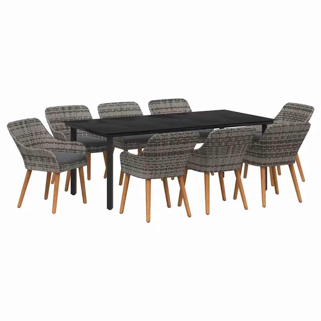 Set da pranzo per giardino e terrazza vidaXL in polyrattan e vetro, 9 pezzi, Grigio – 2