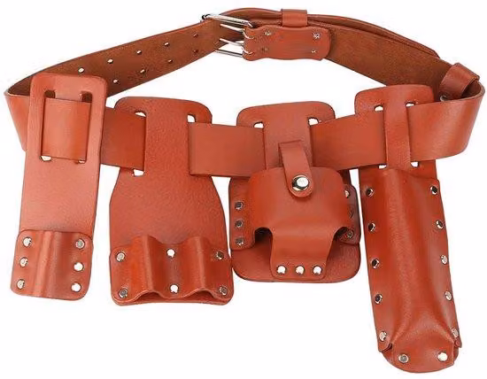 Portarotoli per utensili leggero in pelle - 4 supporti per utensili mobili - Design a tracolla - Comodo - Alta qualità - Facilmente trasportabile - Cinturoni per utensili